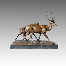 Animal Bronze Sculpture Deers Carving Deco Brass Statue Tpal-154